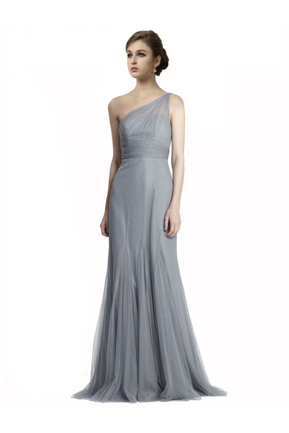 Acquista Grigio ardesia Stile sirena Una spalla Tulle Lunga Abiti da damigella donore