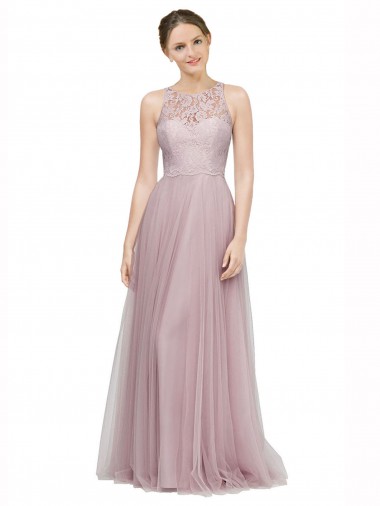 Acquista Light Lilac Linea A Innamorato Tulle Pizzo Lunga Abiti da damigella donore