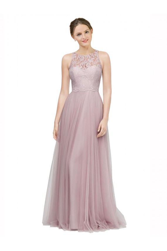 Acquista Light Lilac Linea A Innamorato Tulle Pizzo Lunga Abiti da damigella donore