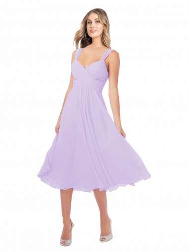 Acquista Lilla Linea A Innamorato Midi Chiffona Corto Abiti da damigella donore / Abiti da cocktail