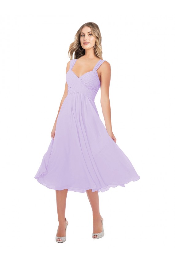 Acquista Lilla Linea A Innamorato Midi Chiffona Corto Abiti da damigella donore / Abiti da cocktail