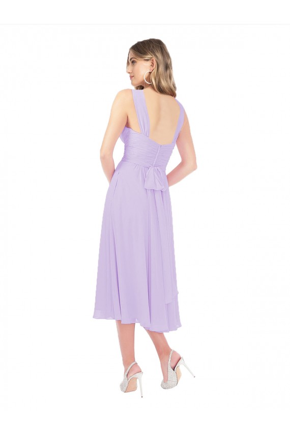 Acquista Lilla Linea A Innamorato Midi Chiffona Corto Abiti da damigella donore / Abiti da cocktail