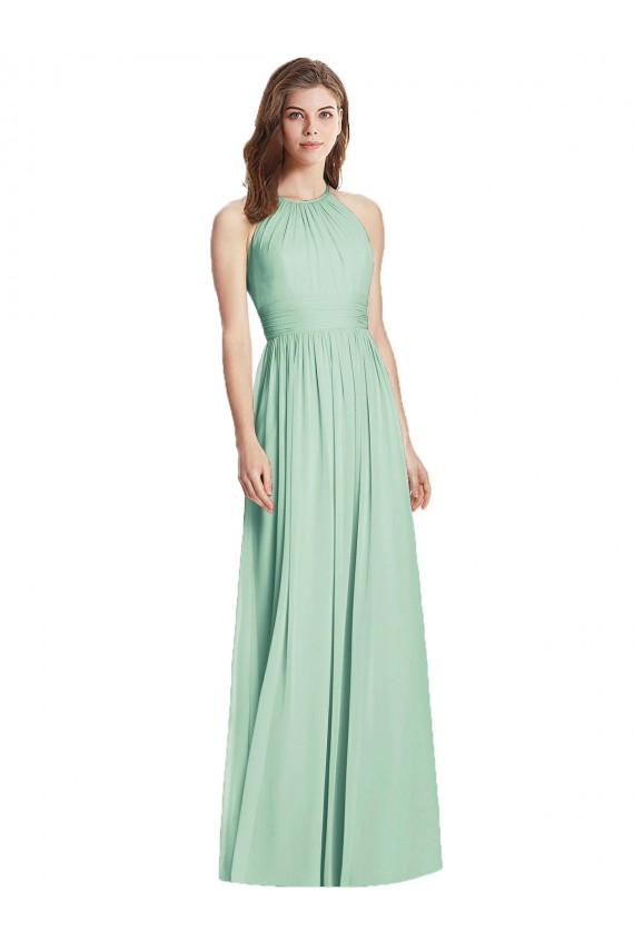 Acquista Menta verde Linea A Capestro Chiffona Lunga Abiti da damigella donore