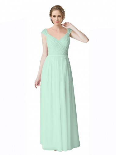 Acquista Menta verde Linea A Scollatura a V Chiffona Pizzo Lunga Abiti da damigella donore