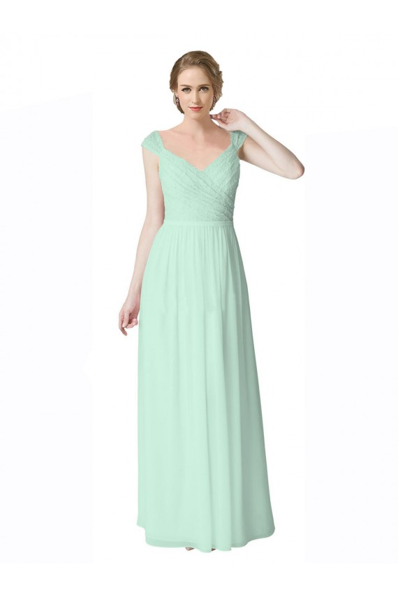 Acquista Menta verde Linea A Scollatura a V Chiffona Pizzo Lunga Abiti da damigella donore
