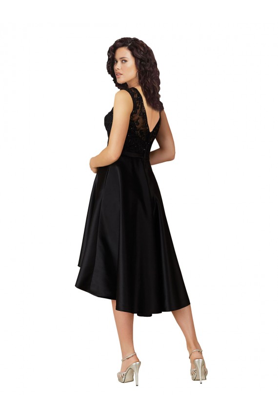 Acquista Nero Linea A Illusione Midi Raso Pizzo Corto Abiti da damigella donore / Abiti da cocktail