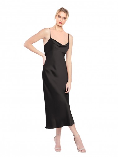 Acquista Nero Linea A Sottili Cappuccio Midi Raso Elastico Corto Abiti da damigella donore / Abiti da sera / Abiti da cocktail