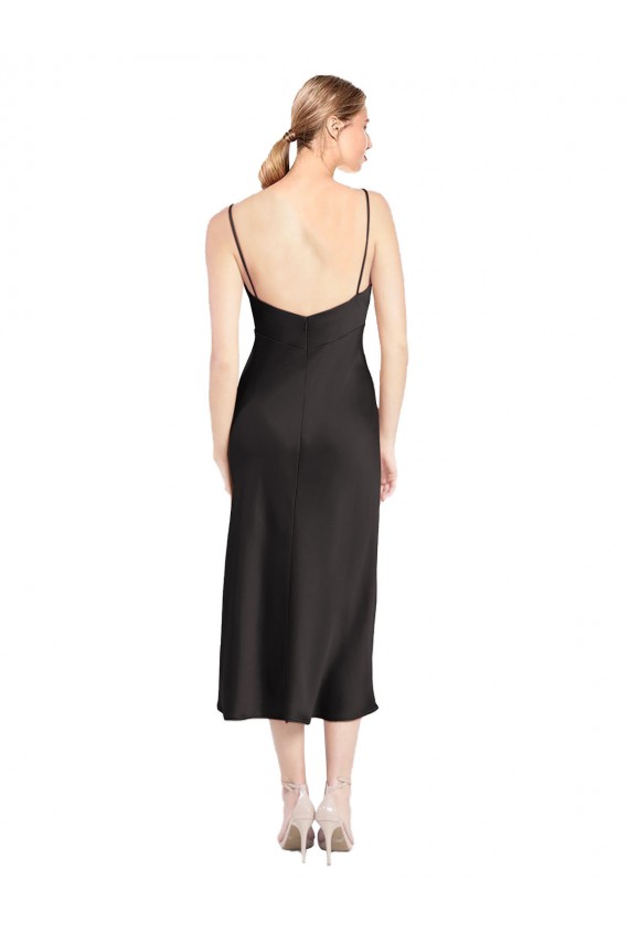Acquista Nero Linea A Sottili Cappuccio Midi Raso Elastico Corto Abiti da damigella donore / Abiti da sera / Abiti da cocktail