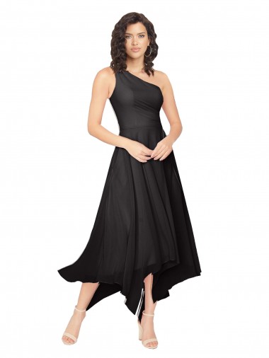Acquista Nero Linea A Una spalla Senza spalline Midi Chiffona Corto Abiti da damigella donore / Abiti da cocktail