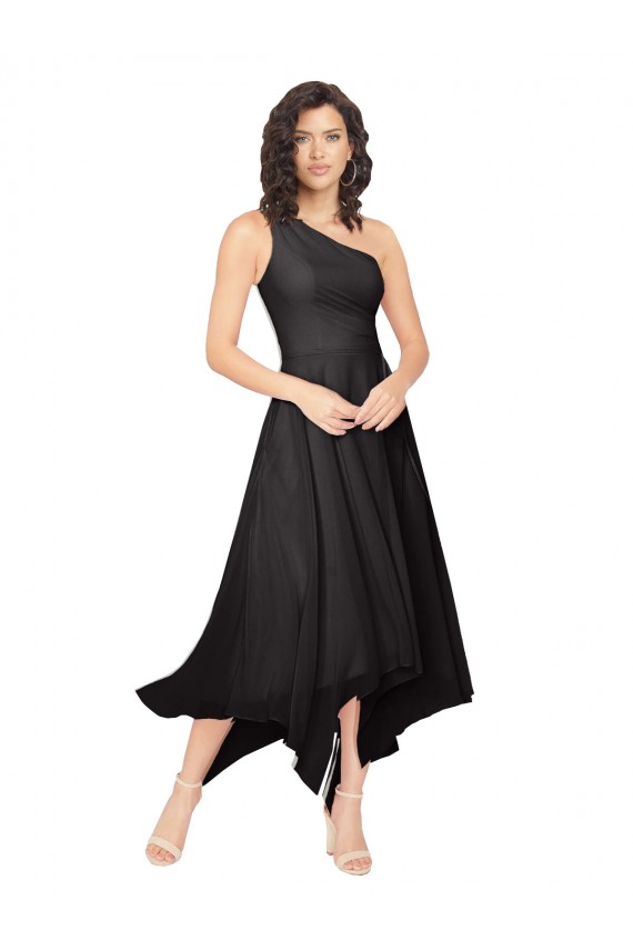 Acquista Nero Linea A Una spalla Senza spalline Midi Chiffona Corto Abiti da damigella donore / Abiti da cocktail