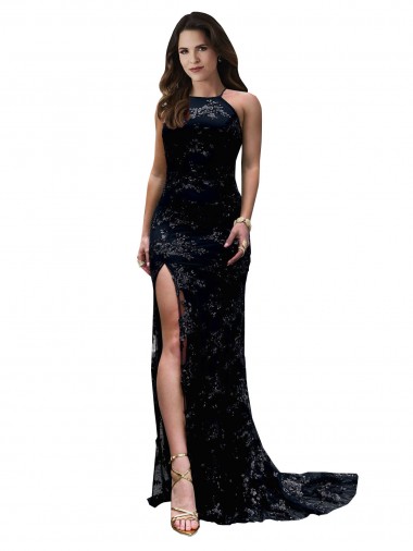 Acquista Nero Stile sirena Alto Collo Pizzo Lunga Formali Abiti da damigella donore / Abiti da sera / Abiti da ballo