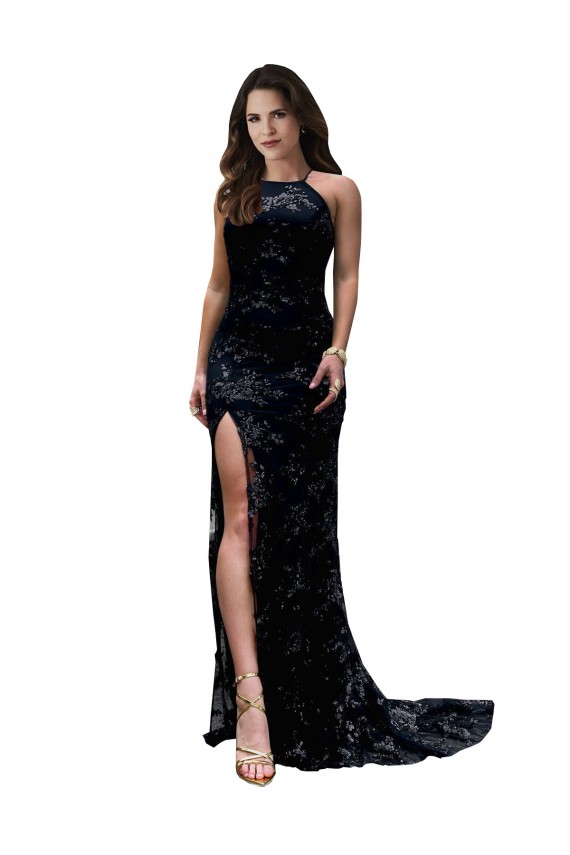 Acquista Nero Stile sirena Alto Collo Pizzo Lunga Formali Abiti da damigella donore / Abiti da sera / Abiti da ballo