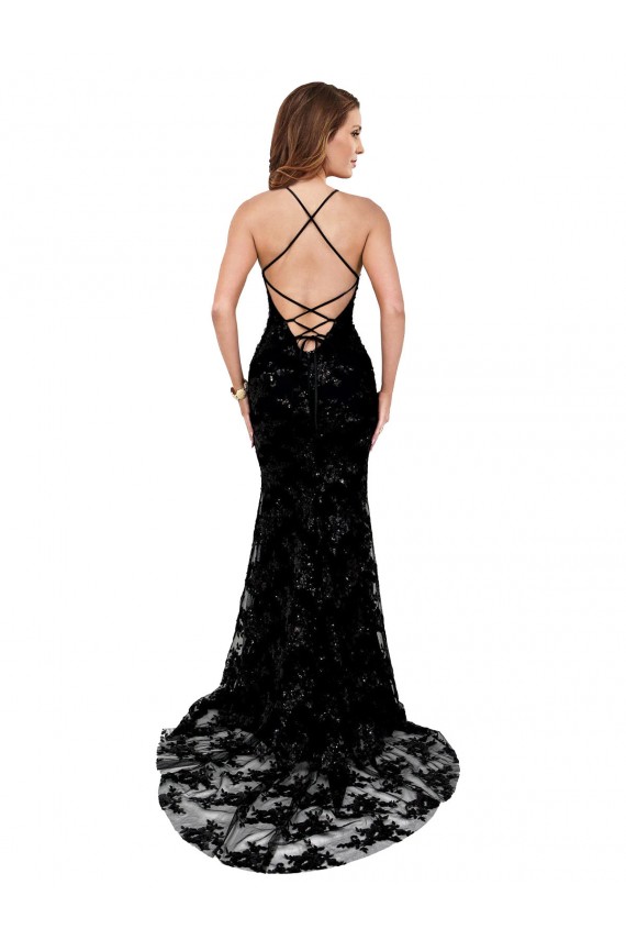 Acquista Nero Stile sirena Alto Collo Pizzo Lunga Formali Abiti da damigella donore / Abiti da sera / Abiti da ballo