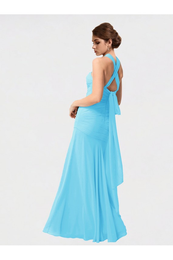 Acquista Nero Stile sirena Capestro Chiffona Lunga Abiti da damigella donore