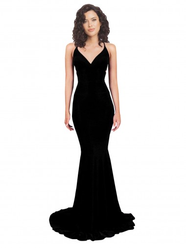 Acquista Nero Stile sirena Scollatura a V Spandex Lunga Formali Abiti da damigella donore / Abiti da sera / Abiti da ballo