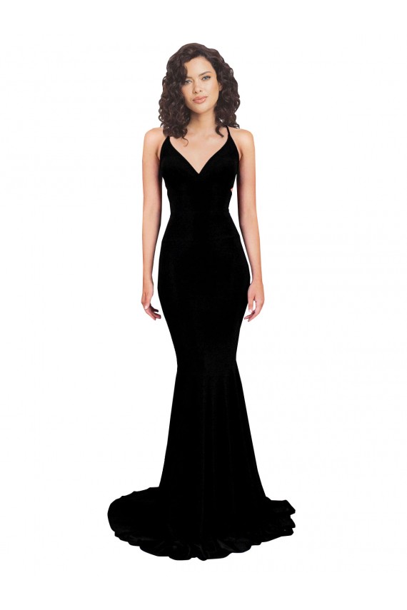 Acquista Nero Stile sirena Scollatura a V Spandex Lunga Formali Abiti da damigella donore / Abiti da sera / Abiti da ballo