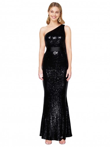 Acquista Nero Stile sirena Una spalla Paillettes Lunga Formali Abiti da damigella donore / Abiti da sera / Abiti da ballo