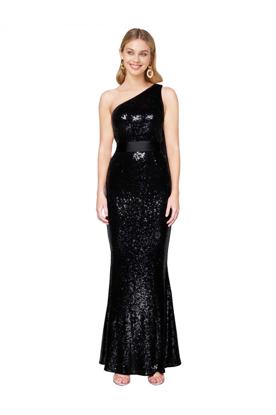 Acquista Nero Stile sirena Una spalla Paillettes Lunga Formali Abiti da damigella donore / Abiti da sera / Abiti da ballo