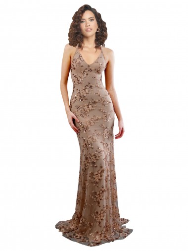 Acquista Oro rosa Stile sirena Alto Collo Crespo Elastico Paillettes Tulle Lunga Formali Abiti da damigella donore / Abiti da sera / Abiti da ballo