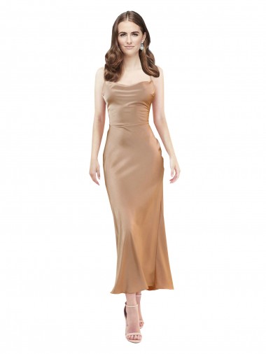 Acquista Oro rosa Tubino Cappuccio Midi Raso Setoso Corto Abiti da damigella donore / Abiti da sera / Abiti da cocktail