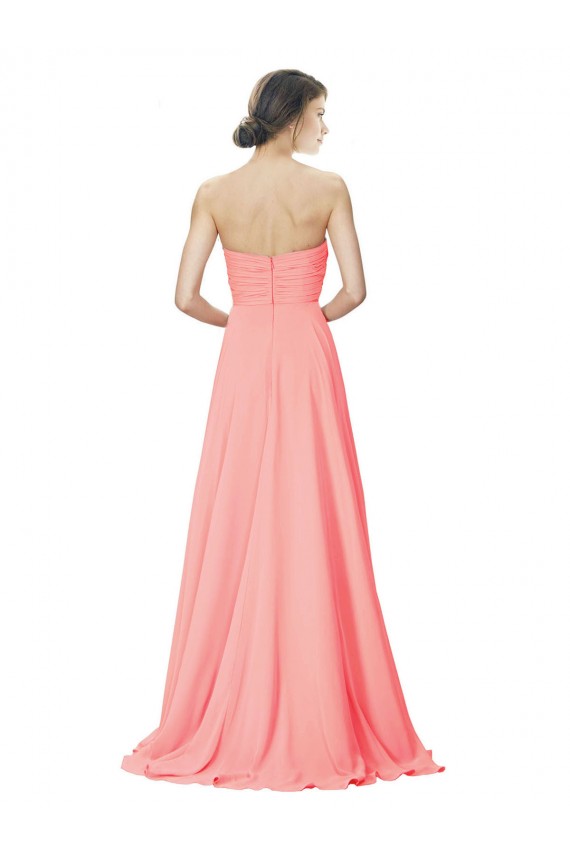 Acquista Peach Linea A Senza spalline Chiffona Lunga Abiti da damigella donore