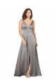 Acquista Pearl Grey Linea A Scollatura a V Raso Setoso Lunga Formali Abiti da damigella donore / Abiti da sera / Abiti da ballo