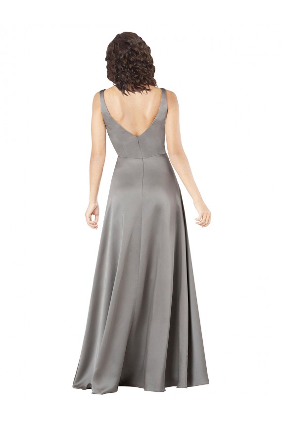 Acquista Pearl Grey Linea A Scollatura a V Raso Setoso Lunga Formali Abiti da damigella donore / Abiti da sera / Abiti da ballo