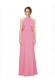 Acquista Pelle rosa Linea A Capestro Alto Collo Chiffona Lunga Abiti da damigella donore