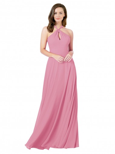 Acquista Pelle rosa Linea A Capestro Chiffona Lunga Abiti da damigella donore / Abiti da ballo