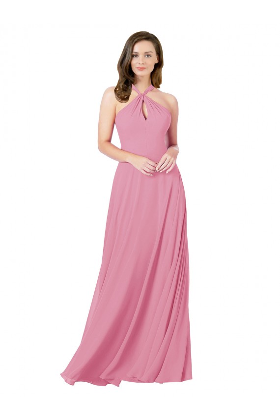 Acquista Pelle rosa Linea A Capestro Chiffona Lunga Abiti da damigella donore / Abiti da ballo