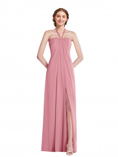 Acquista Pelle rosa Linea A Capestro Chiffona Lunga Abiti da damigella donore