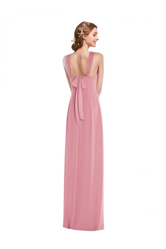 Acquista Pelle rosa Linea A Capestro Chiffona Lunga Abiti da damigella donore