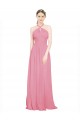 Acquista Pelle rosa Linea A Capestro Scollatura a V Chiffona Lunga Abiti da damigella donore
