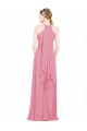 Acquista Pelle rosa Linea A Capestro Scollatura a V Chiffona Lunga Abiti da damigella donore