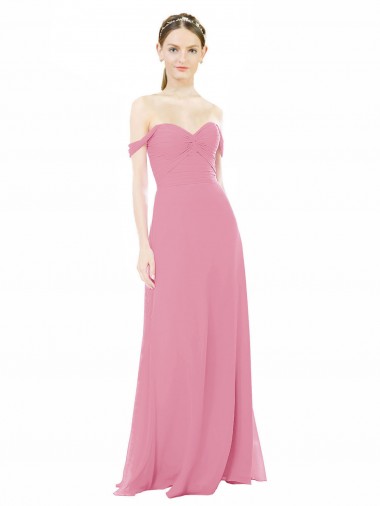 Acquista Pelle rosa Linea A Chiffona Lunga Abiti da damigella donore