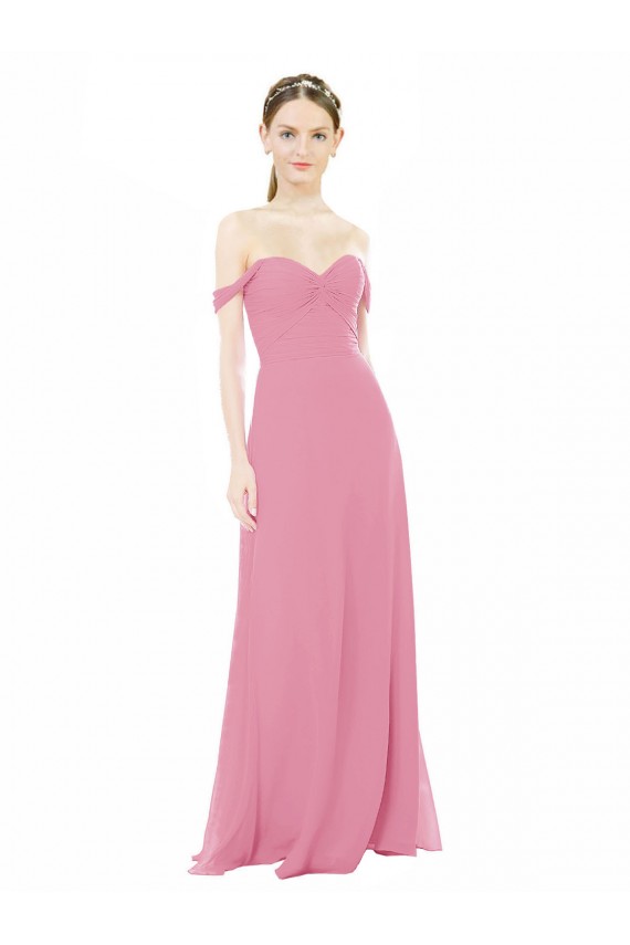 Acquista Pelle rosa Linea A Chiffona Lunga Abiti da damigella donore