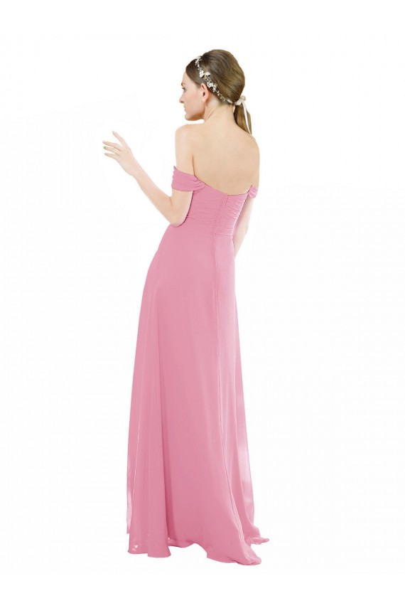 Acquista Pelle rosa Linea A Chiffona Lunga Abiti da damigella donore
