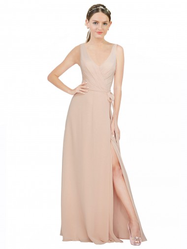 Acquista Rosa 114 Linea A Scollatura a V Chiffona Lunga Abiti da damigella donore
