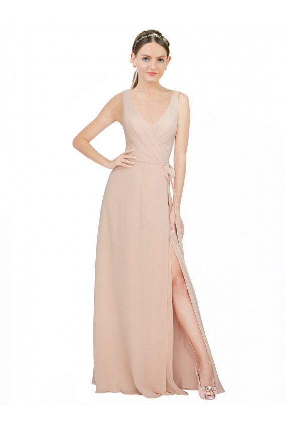Acquista Rosa 114 Linea A Scollatura a V Chiffona Lunga Abiti da damigella donore