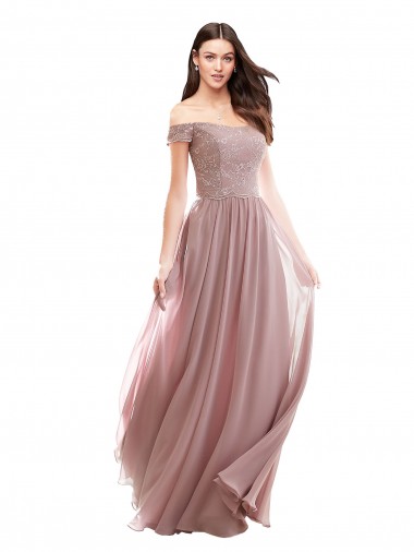 Acquista Rosa 147 Linea A Chiffona Pizzo Lunga Abiti da damigella donore
