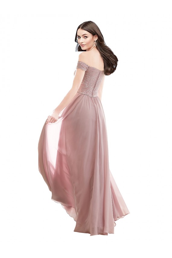 Acquista Rosa 147 Linea A Chiffona Pizzo Lunga Abiti da damigella donore