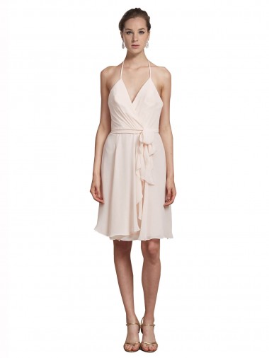 Acquista Rosa Crema Linea A Capestro Scollatura a V Al ginocchio Chiffona Corto Abiti da damigella donore / Abiti da cocktail