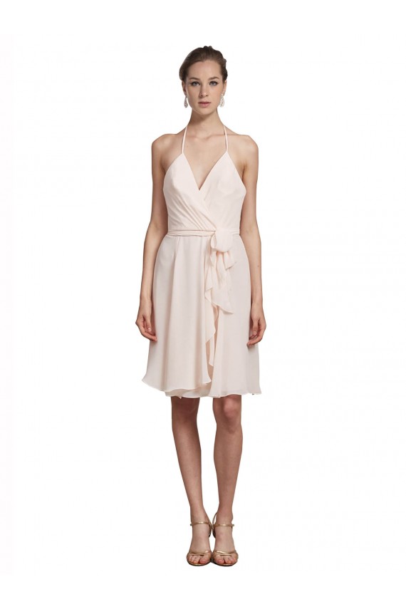 Acquista Rosa Crema Linea A Capestro Scollatura a V Al ginocchio Chiffona Corto Abiti da damigella donore / Abiti da cocktail