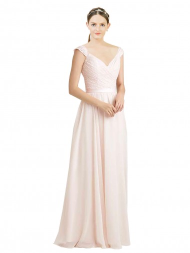 Acquista Rosa Crema Linea A Innamorato Chiffona Pizzo Lunga Abiti da damigella donore