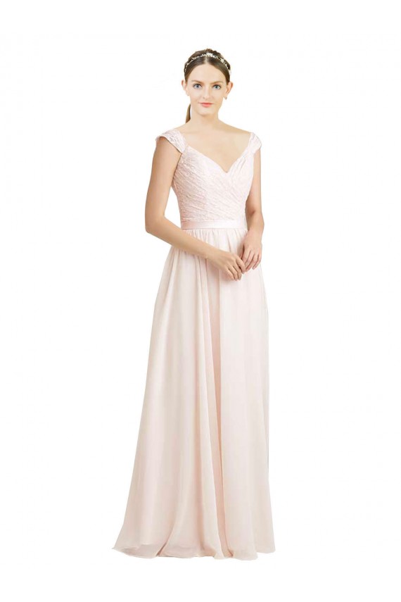 Acquista Rosa Crema Linea A Innamorato Chiffona Pizzo Lunga Abiti da damigella donore
