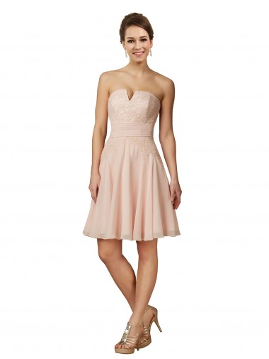 Acquista Rosa Linea A Innamorato Al ginocchio Chiffona Pizzo Corto Abiti da damigella donore / Abiti da cocktail
