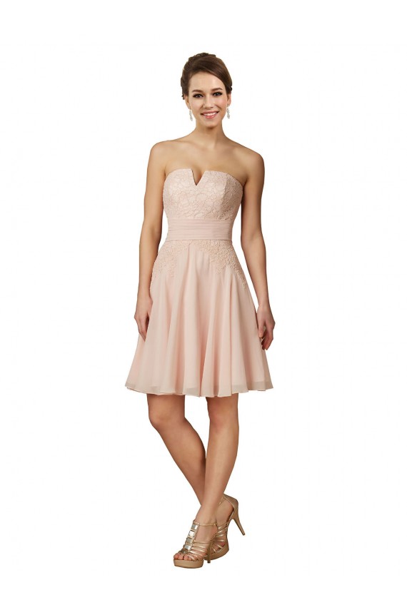 Acquista Rosa Linea A Innamorato Al ginocchio Chiffona Pizzo Corto Abiti da damigella donore / Abiti da cocktail