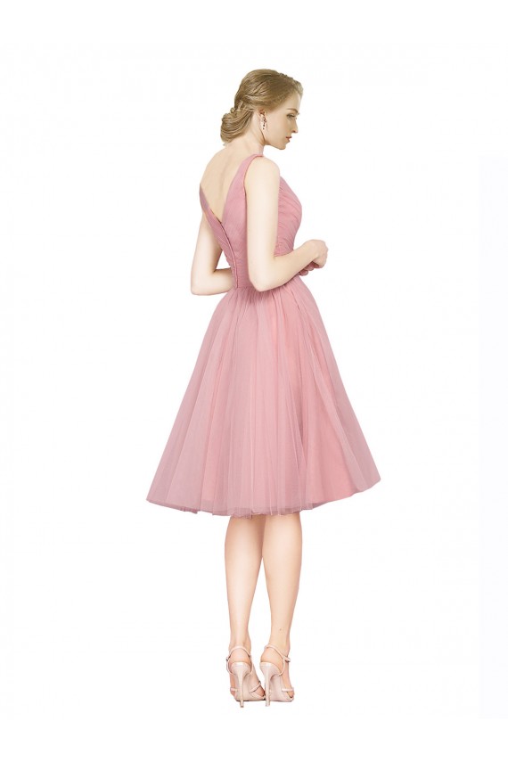 Acquista Rosa Linea A Scollatura a V Al ginocchio Tulle Corto Abiti da damigella donore / Abiti da cocktail