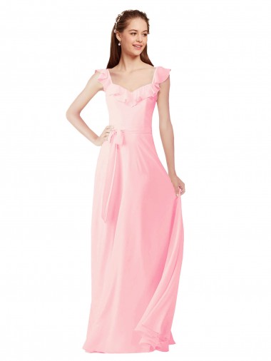 Acquista Rosa Linea A Scollatura a V Chiffona Lunga Abiti da damigella donore