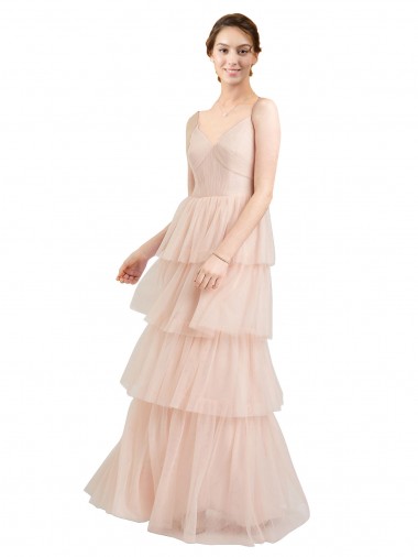 Acquista Rosa Linea A Scollatura a V Tulle Lunga Abiti da damigella donore